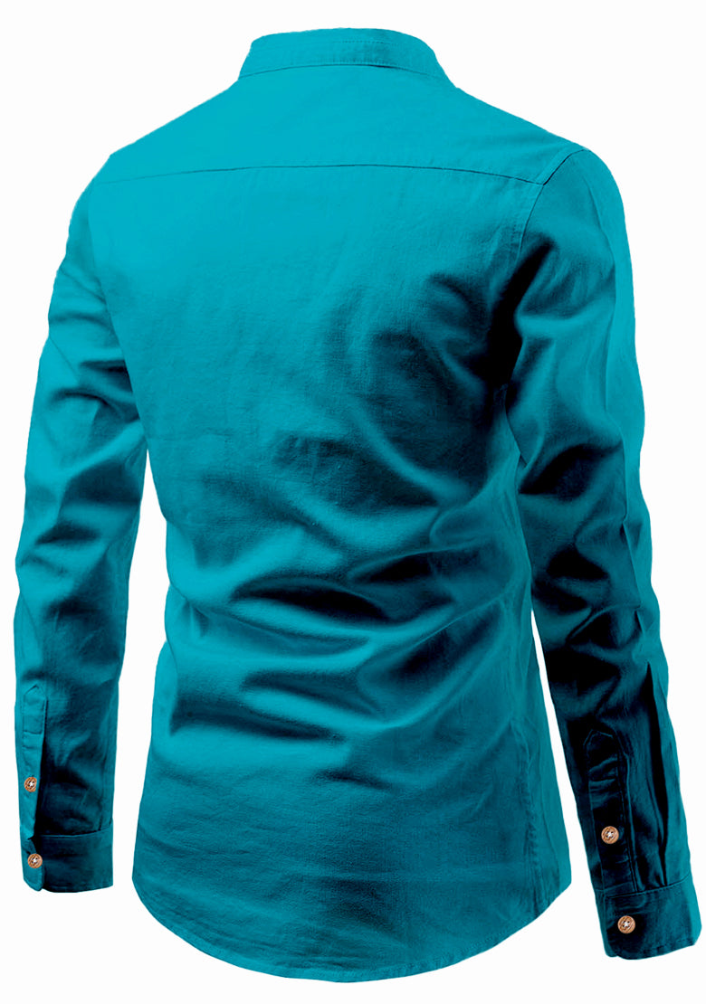 BLUE ROBED men's Casual Slim Fit Full Sleeve Double Pocket Cotton Kurta in Teal view 100