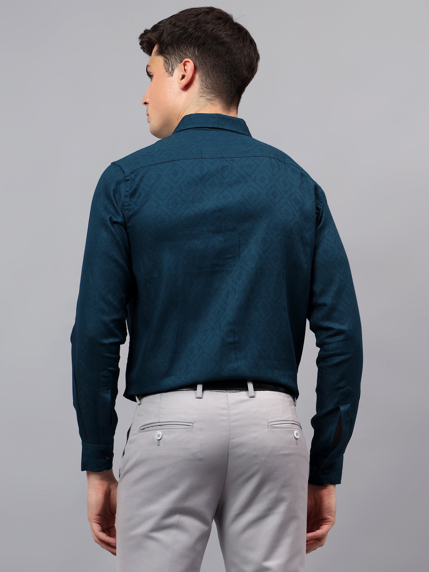 Men's Full Sleeve Spread Collar Premium Casual Shirt for Men in Black by BLUE ROBED, fabric detail