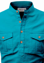 BLUE ROBED men's Casual Slim Fit Full Sleeve Double Pocket Cotton Kurta in Teal view 101