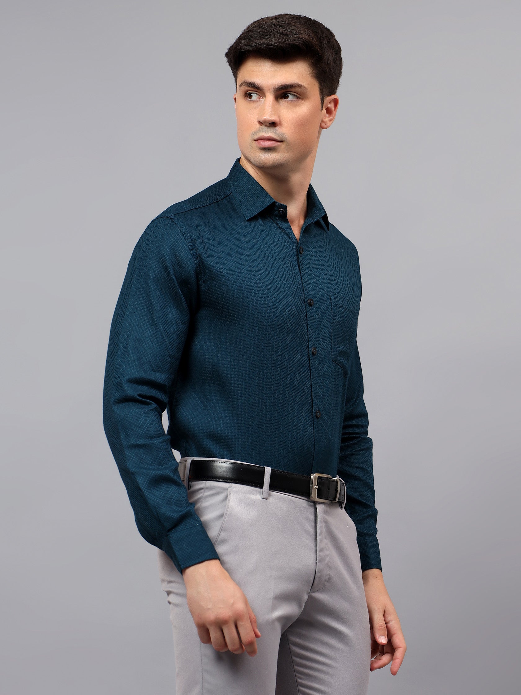 Men's Full Sleeve Spread Collar Premium Casual Shirt for Men in Black by BLUE ROBED, front view