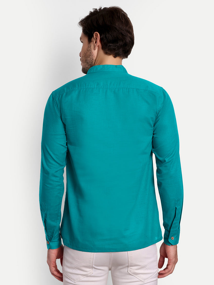 BLUE ROBED men's Casual Slim Fit Full Sleeve Double Pocket Cotton Trendy Kurta in Teal view 73