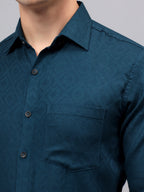 Men's Full Sleeve Spread Collar Premium Casual Shirt for Men in Black by BLUE ROBED, side view