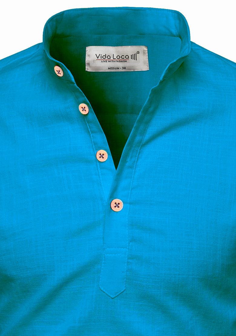 BLUE ROBED men's Casual Slim Fit Full Sleeve Kurta in Teal view 112