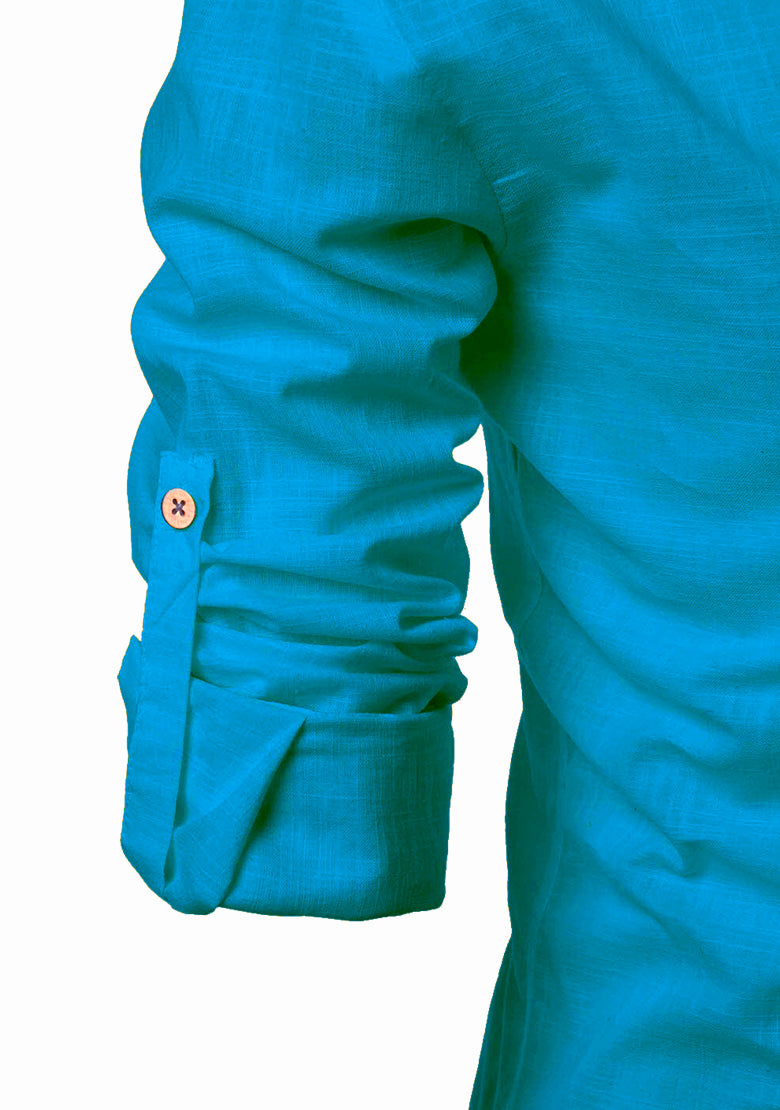 BLUE ROBED men's Casual Slim Fit Full Sleeve Kurta in Teal view 113