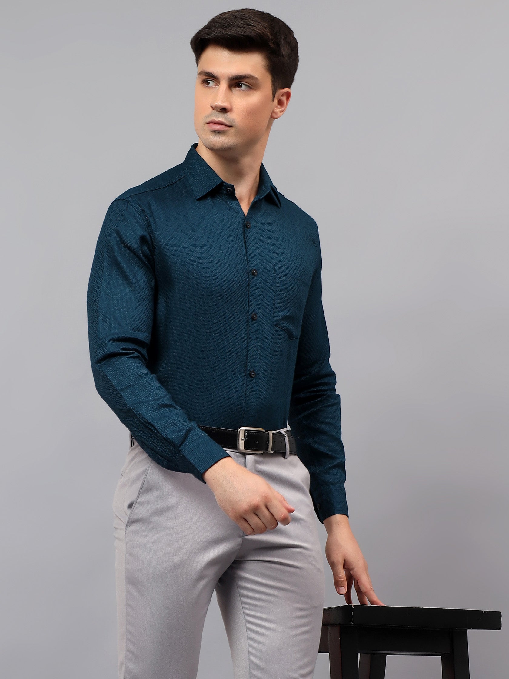 Men's Full Sleeve Spread Collar Premium Casual Shirt for Men in Black by BLUE ROBED, style view