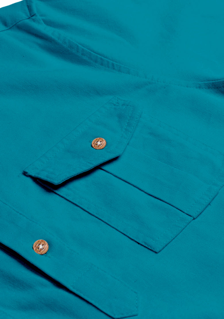 BLUE ROBED men's Casual Slim Fit Full Sleeve Double Pocket Cotton Kurta in Teal view 105