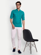 BLUE ROBED men's Casual Slim Fit Full Sleeve Double Pocket Cotton Trendy Kurta in Teal view 76