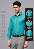 Men's Cotton Blend Slim Fit Formal Shirt in Beige by BLUE ROBED, side view