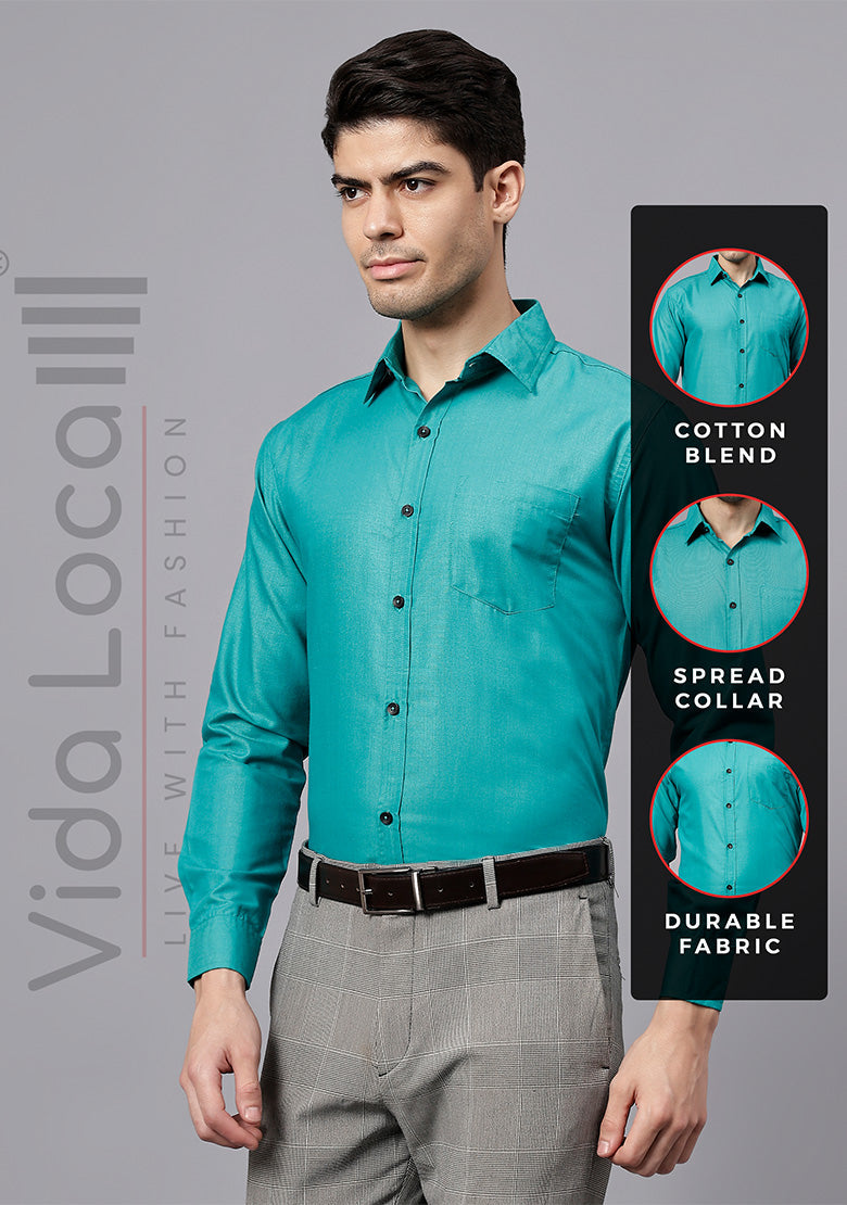 Men's Cotton Blend Slim Fit Formal Shirt in Beige by BLUE ROBED, side view