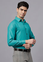 Men's Cotton Blend Slim Fit Formal Shirt in Beige by BLUE ROBED, front view