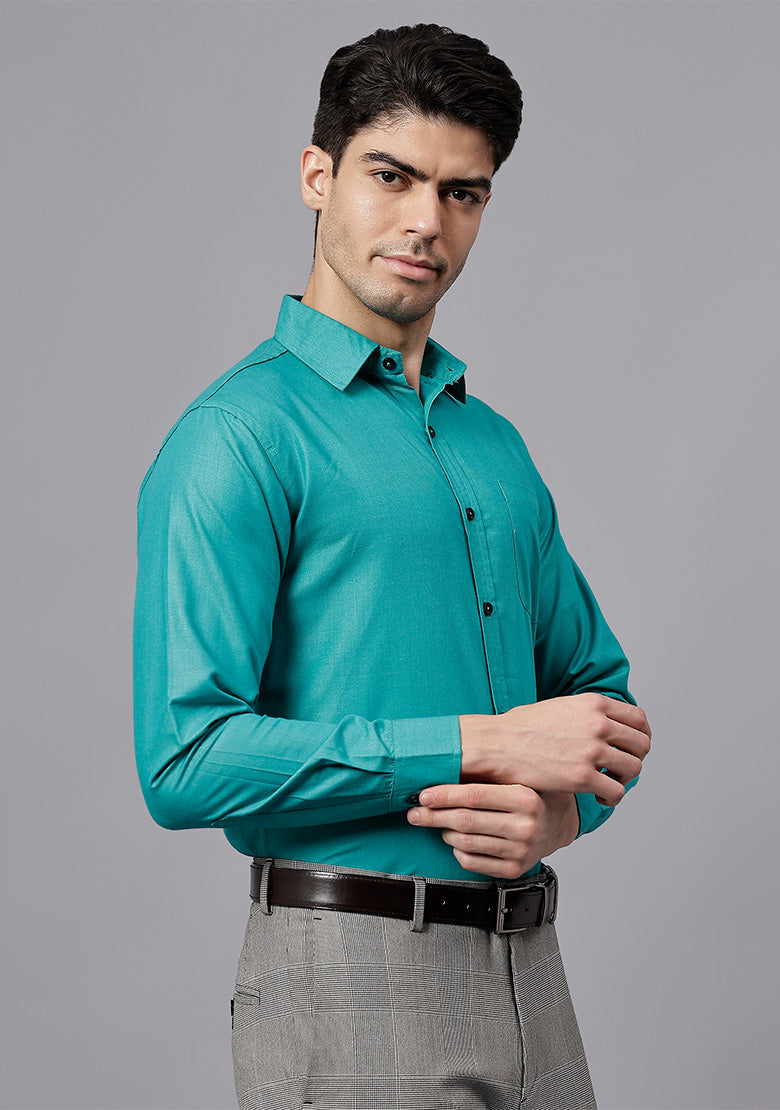 Men's Cotton Blend Slim Fit Formal Shirt in Beige by BLUE ROBED, front view