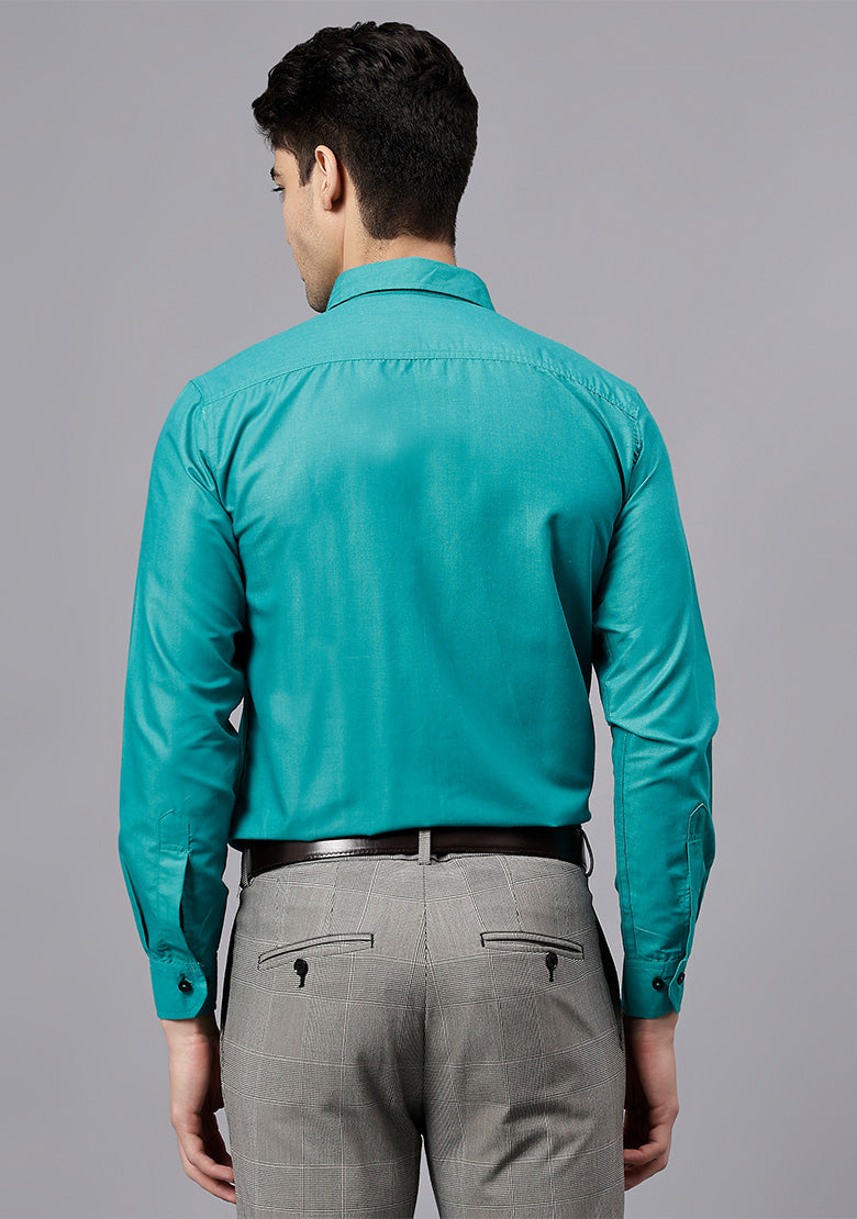 Men's Cotton Blend Slim Fit Formal Shirt in Beige by BLUE ROBED, back view