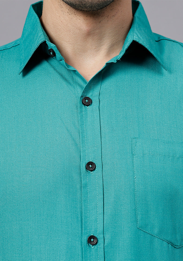 Men's Cotton Blend Slim Fit Formal Shirt in Beige by BLUE ROBED, detail view