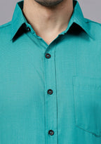 Men's Cotton Blend Slim Fit Formal Shirt in Beige by BLUE ROBED, detail view