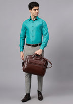 Men's Cotton Blend Slim Fit Formal Shirt in Beige by BLUE ROBED, style view