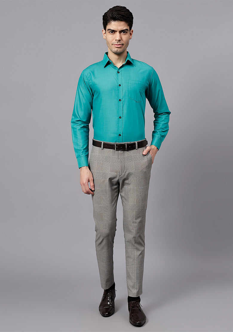 Men's Cotton Blend Slim Fit Formal Shirt in Beige by BLUE ROBED, view