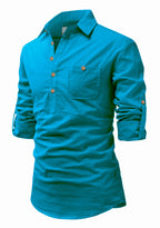 BLUE ROBED men's Full Sleeve Casual Cotton Kurta in Turquoise view 113