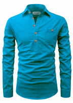 BLUE ROBED men's Full Sleeve Casual Cotton Kurta in Turquoise view 115