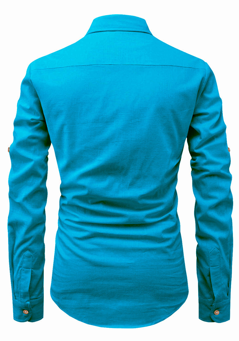 BLUE ROBED men's Full Sleeve Casual Cotton Kurta in Turquoise view 117