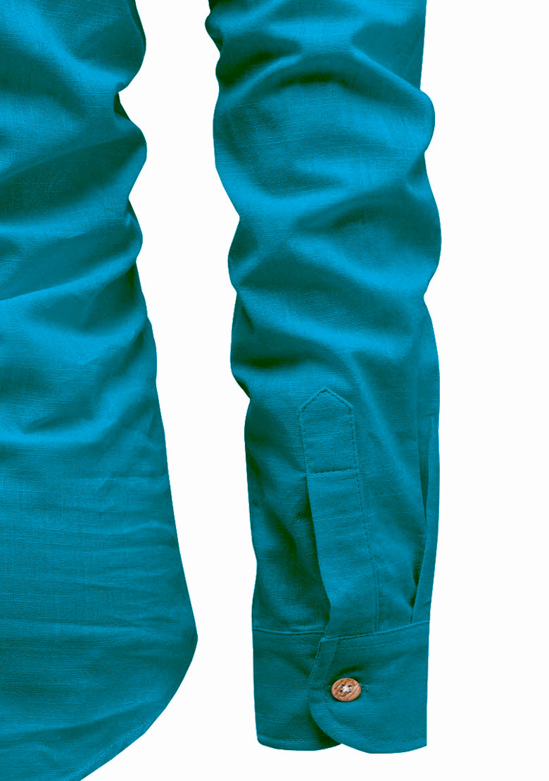 BLUE ROBED men's Full Sleeve Casual Cotton Kurta in Turquoise view 120