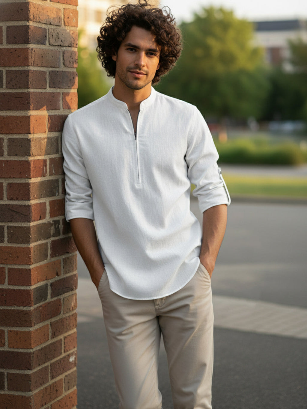 BLUE ROBED Full Sleeve Kurta for men Daily Wear in White view 75