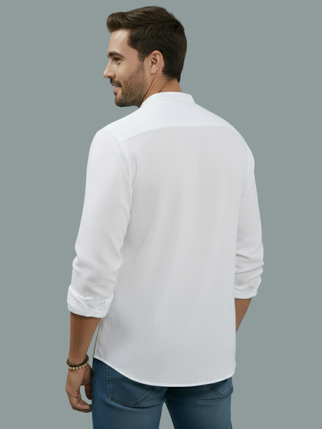 Full Sleeve Chinese Collar Cotton Slim Shirt for Men and Boys in Shirt For Men And Pink by BLUE ROBED, side view