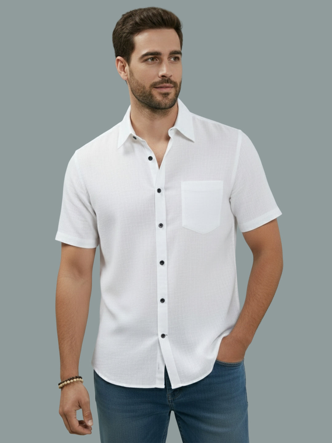 Half Sleeve Spread Collar Cotton Slim Shirt for Men and Boys in Shirt For Men And Yellow by BLUE ROBED, front view