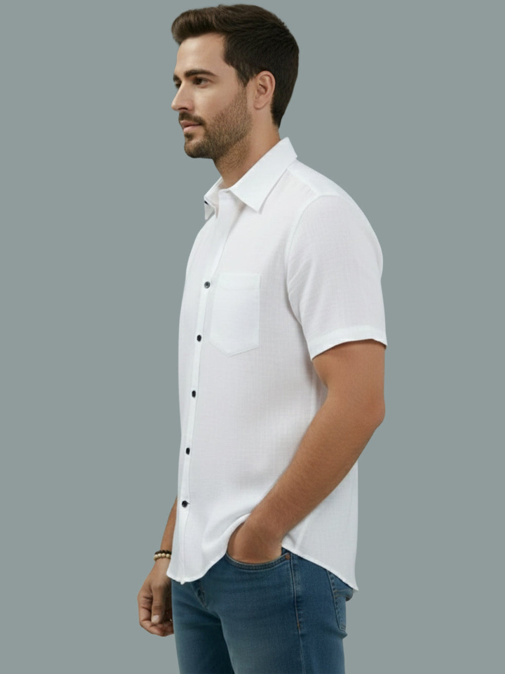 Half Sleeve Spread Collar Cotton Slim Shirt for Men and Boys in Shirt For Men And Yellow by BLUE ROBED, back view
