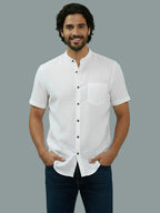 Half Sleeve Chinese Collar Cotton Slim Shirt for Men and Boys in Shirt For Men And White by BLUE ROBED, back view