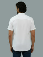 Half Sleeve Chinese Collar Cotton Slim Shirt for Men and Boys in Shirt For Men And White by BLUE ROBED, detail view