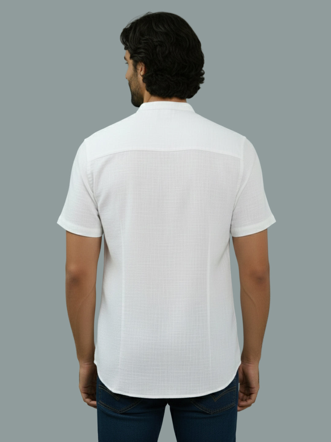 Half Sleeve Chinese Collar Cotton Slim Shirt for Men and Boys in Shirt For Men And White by BLUE ROBED, detail view