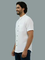 Half Sleeve Chinese Collar Cotton Slim Shirt for Men and Boys in Shirt For Men And White by BLUE ROBED, style view