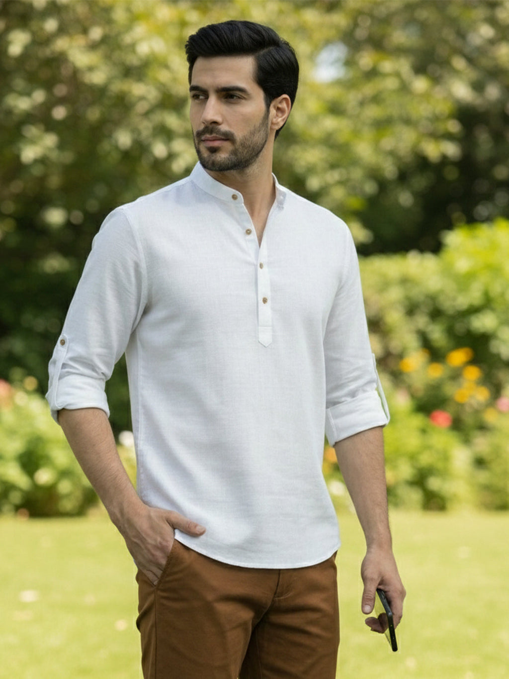 BLUE ROBED Full Sleeve Kurta for men Office Wear in White view 11