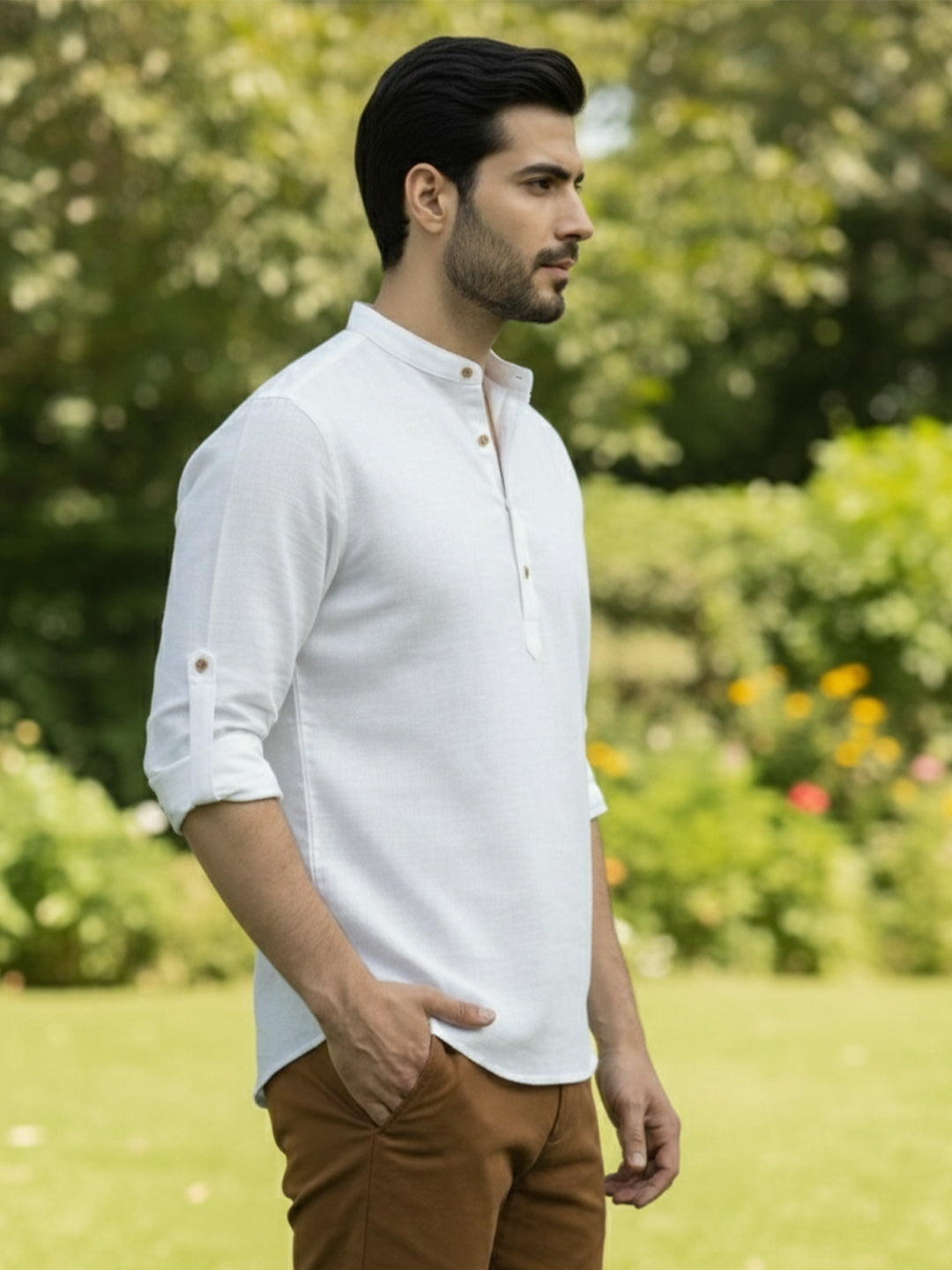 BLUE ROBED Full Sleeve Kurta for men Office Wear in White view 9