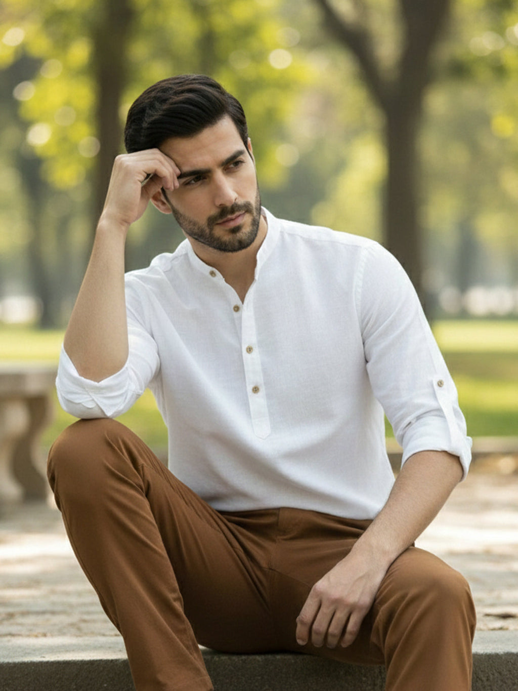 BLUE ROBED Full Sleeve Kurta for men Office Wear in White view 8