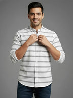 Men's Multi Stripe Strip Full Sleeve Shirt in White by BLUE ROBED, detail view