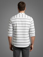 Men's Multi Stripe Strip Full Sleeve Shirt in White by BLUE ROBED, back view