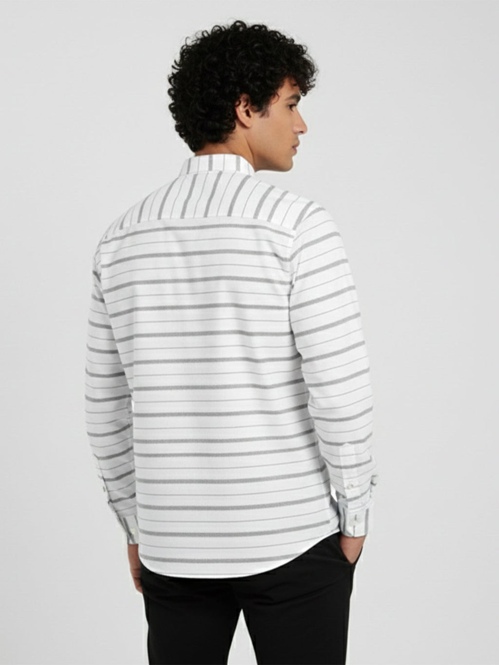 Men's Single Stripe Strip Full Sleeve Shirt in Navy Blue by BLUE ROBED