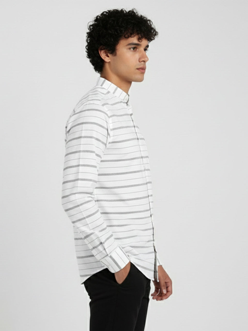 Men's Single Stripe Strip Full Sleeve Shirt in Navy Blue by BLUE ROBED