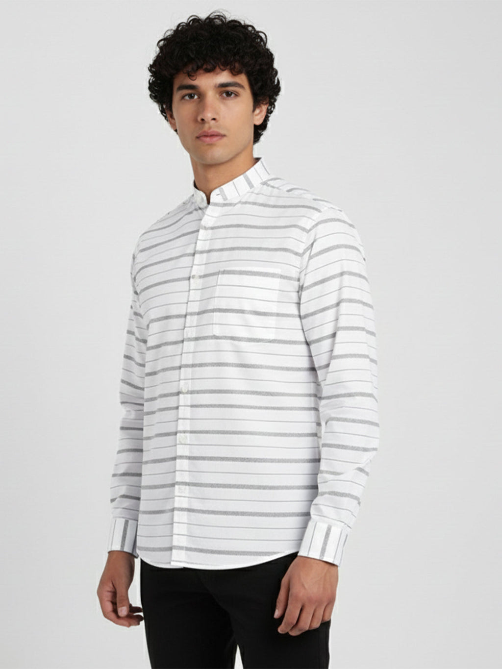 Men's Single Stripe Strip Full Sleeve Shirt in Navy Blue by BLUE ROBED