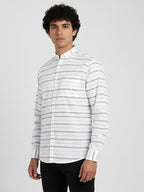 Men's Single Stripe Strip Full Sleeve Shirt in Navy Blue by BLUE ROBED