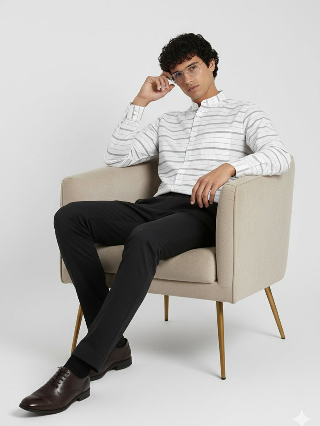 Men's Single Stripe Strip Full Sleeve Shirt in Navy Blue by BLUE ROBED
