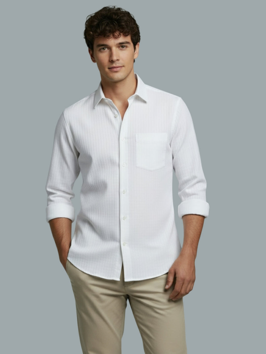 Men's Full Sleeve Spread Collar Premium Casual Shirt for Men Daily Wear in Black by BLUE ROBED, back view