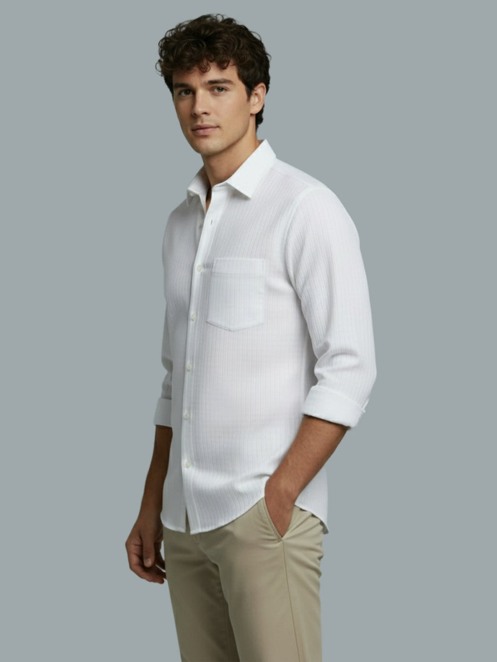 Men's Full Sleeve Spread Collar Premium Casual Shirt for Men Daily Wear in Black by BLUE ROBED, style view
