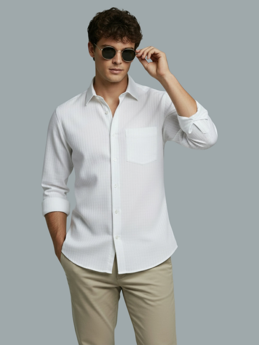 Men's Full Sleeve Spread Collar Premium Casual Shirt for Men Daily Wear in Black by BLUE ROBED, style view
