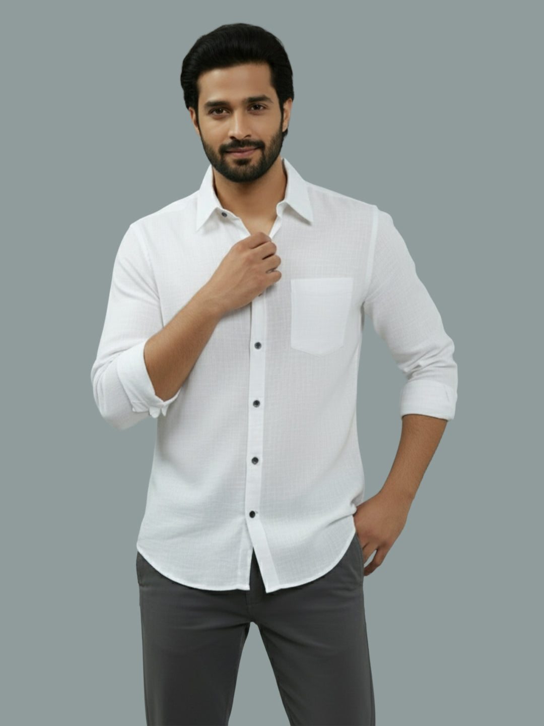 Full Sleeve Spread Collar Cotton Slim Shirt for Men and Boys in Shirt For Men And Green by BLUE ROBED, side view