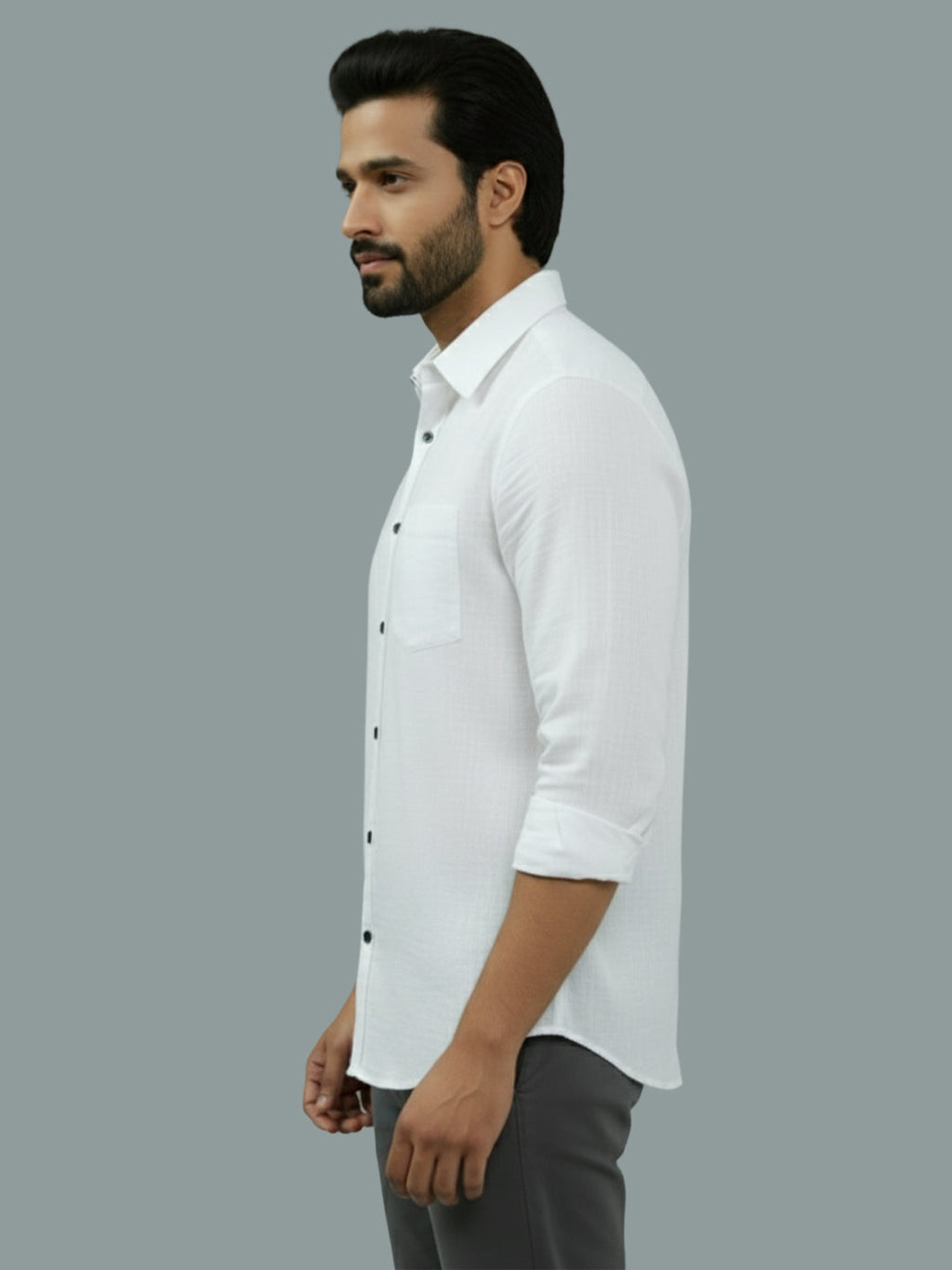 Full Sleeve Spread Collar Cotton Slim Shirt for Men and Boys in Shirt For Men And Green by BLUE ROBED, detail view