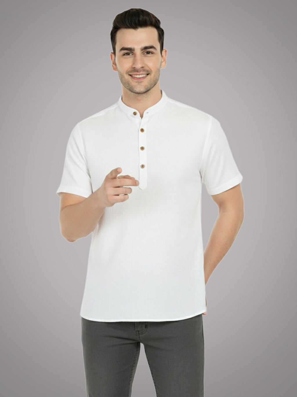 BLUE ROBED Half Sleeve Kurta for men in White view 62