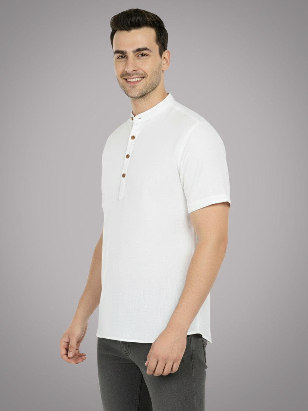 BLUE ROBED Half Sleeve Kurta for men in White view 46