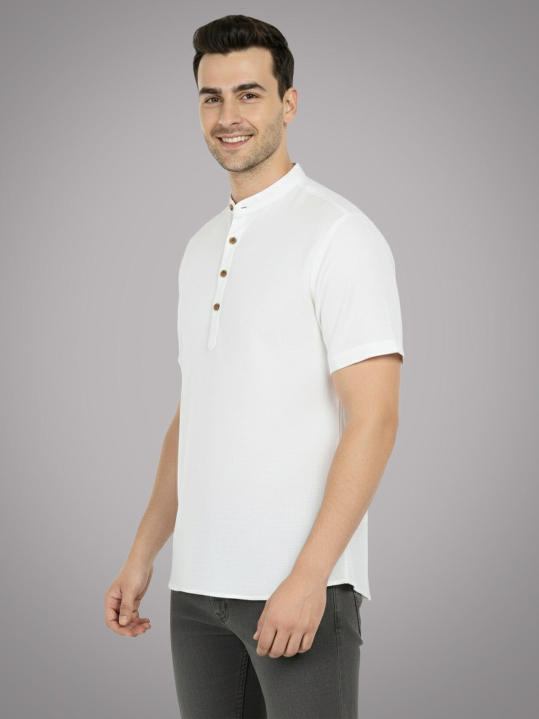 BLUE ROBED Half Sleeve Kurta for men in White view 46